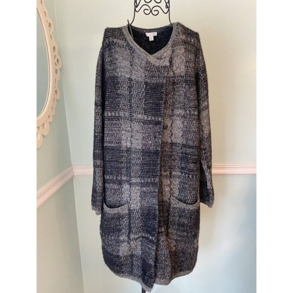 J. Jill snap front cardigan large L long sweater black gray grey
